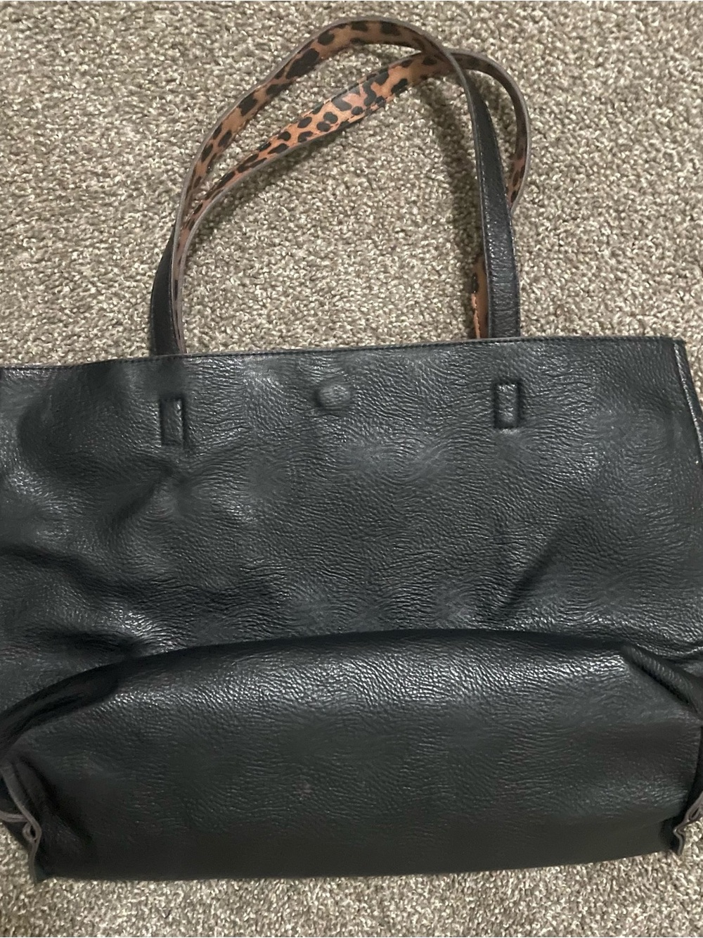 Street Level Black Tote with Leopard-Print Handles